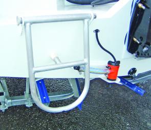 The fold down stern ladder makes for easy access on the trailer or from the water.